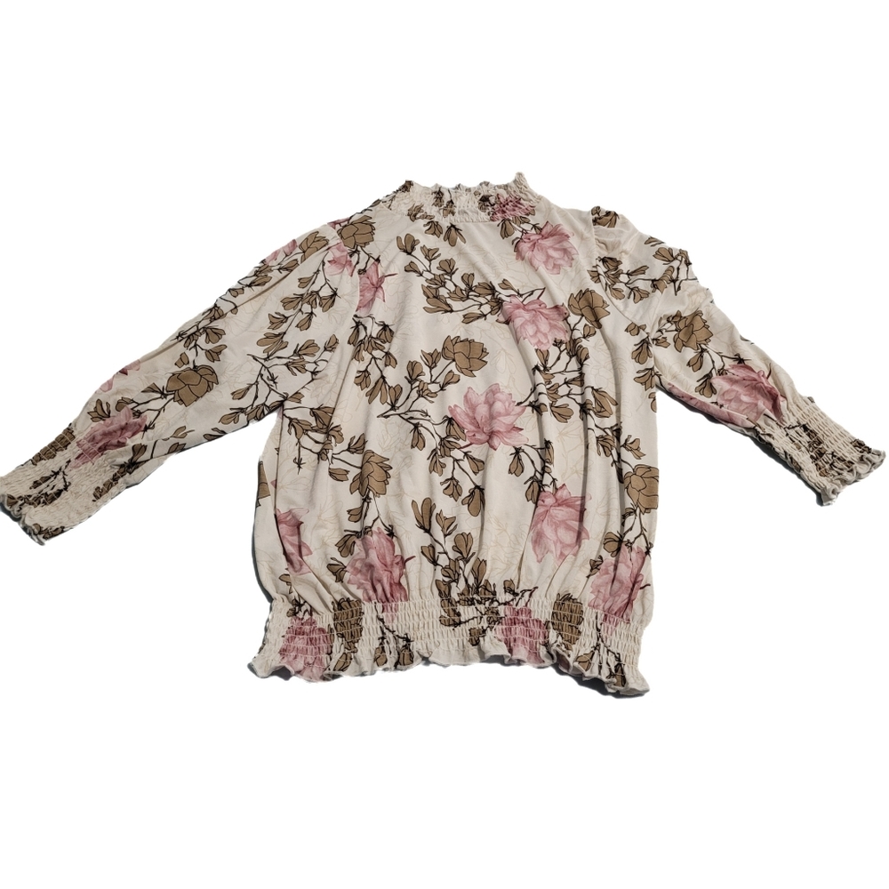 🌸 Suzy Sheir Smocked Floral Top | Size XL | Off White 🌸